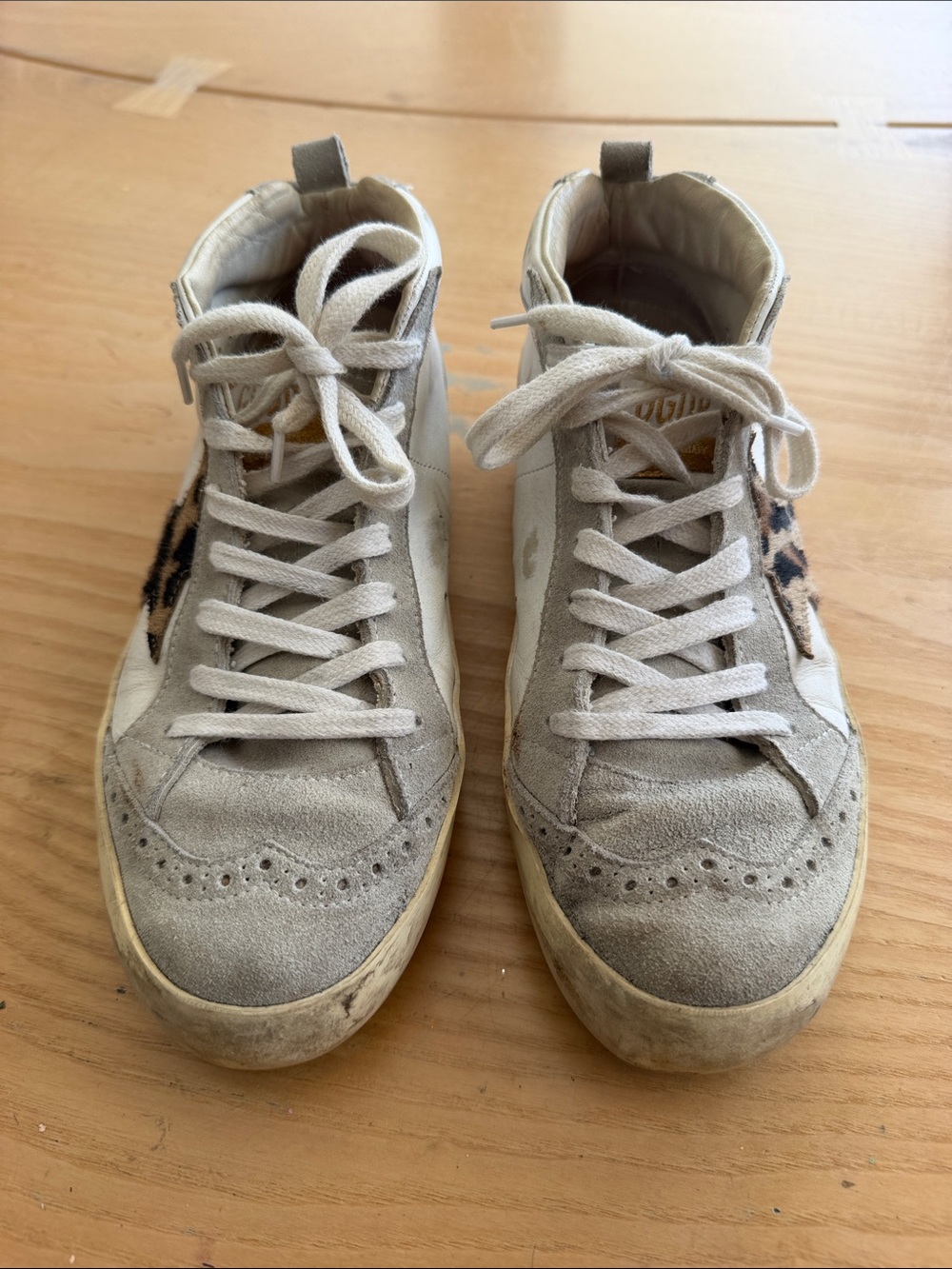 Golden Goose Beige Suede High-Top Sneakers with Leopard Star